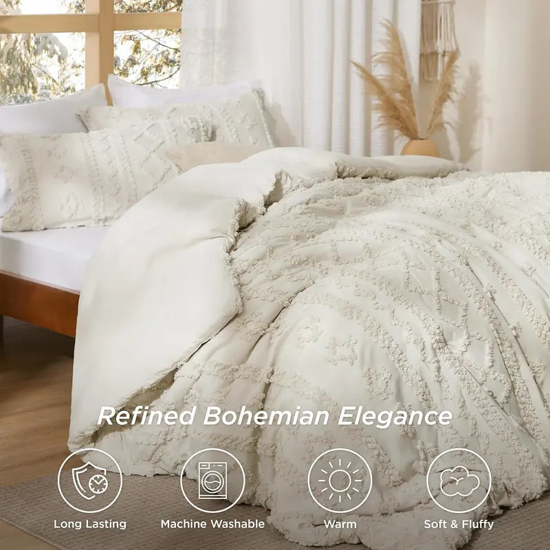 💤 Boho Quilted 3-Piece Bedding Set with Pillow Shams
